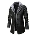 thumbnail image 1 of LoyisViDion Men Solid Casual Mid-Length Thicken Artificial Leather Turndown Slim Jacket Coats Black 12(XXL), 1 of 3