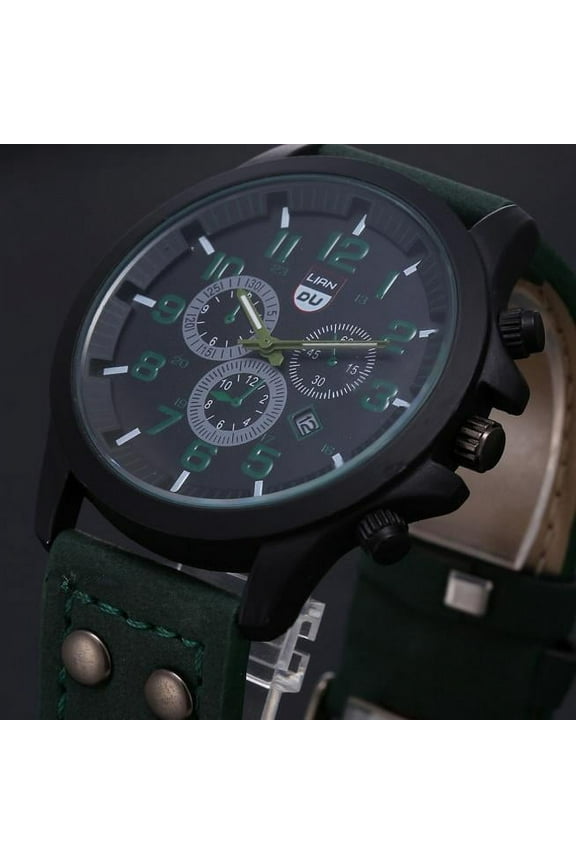 Men Watch Clearance Military Leather Waterproof Date Quartz Analog Men'S Quartz Wrist Watches Green One Size