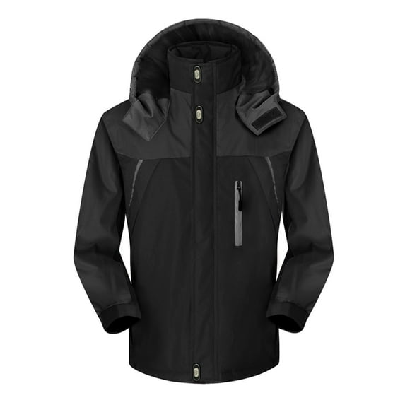 LoyisViDion Men Winter Windbreaker Outdoor Mountaineering Hooded Clothes thermal Jacket Coats Black 8(XL)