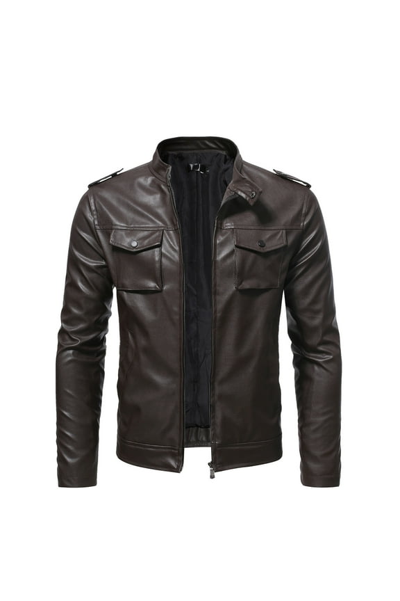 HWRETIE Men's Leather Plus Fleece Motorcycle Jacket Warm Winter Leather Coat Casual Outwear Stylish Protective Outerwear