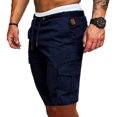 thumbnail image 1 of UTTOASFAY Mens Pants Fashion Man Solid Elastic Waist Mid Waist Loose Pockets Bandage Short Pants Navy 8(L), 1 of 5