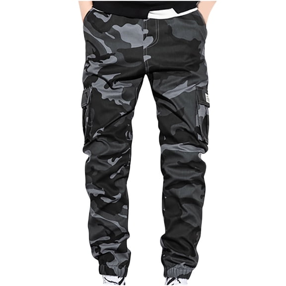 LoyisViDion Mens Pants Men's Autumn New Camouflage Plus Size Trousers and Feet Pants Loose Black 14(XXXL)