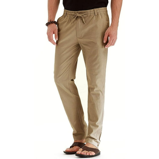 UTTOASFAY Mens Pants Men'S Business Loose Large Size Elastic Waist Cotton All-Match Solid Color Coffee 6(M)
