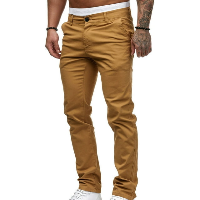 LoyisViDion Mens Pants Clearance Men'S Casual Button Open Slim Fit Straight Solid Color Trousers Khaki 10(XL)