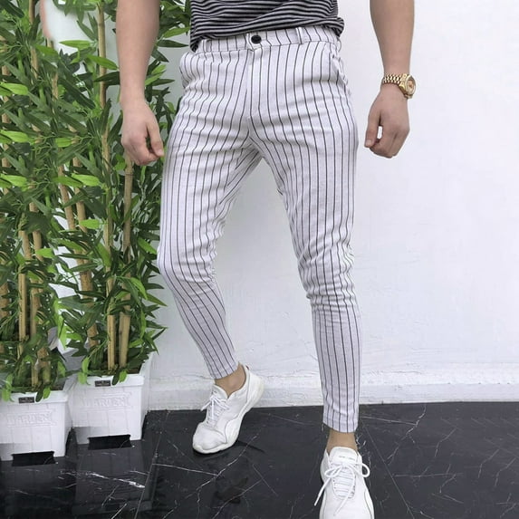 UTTOASFAY Mens Pants Men'S Casual Slim Fit Skinny Business formal Suit Dress Pants Slacks Trousers White 28(S)
