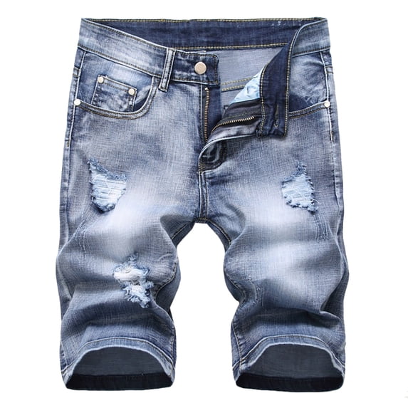 UTTOASFAY Mens Pants Men's High-End Ripped Personality Camouflage Stitching Trend Denim Shorts Blue 12(XXL)