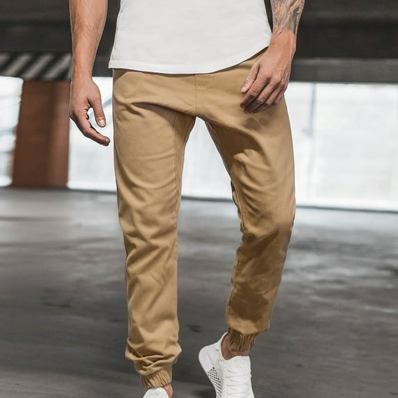 UTTOASFAY Mens Pants Men's Long Casual Sport Pants Fit Trousers Running Joggers Sweatpants Khaki 8(L)