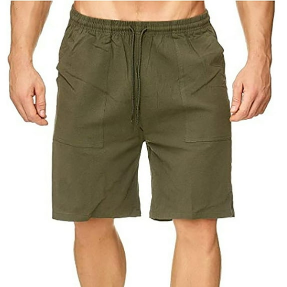 UTTOASFAY Mens Pants Men'S Sports and Leisure Cotton and Linen Shorts Running Training Pants Army Green M