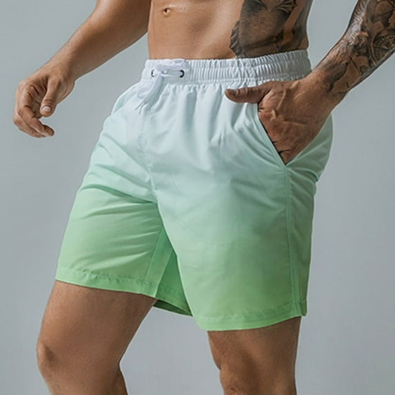 LoyisViDion Mens Pants Clearance Men'S Summer Leisure Five-Point Gradient Printed Sports Beach Pants Shorts Green 6(M)