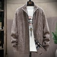 thumbnail image 1 of UTTOASFAY Mens Zip Up Knitted Cardigan Thick Sweater Stand Collar Fleece Lined Warm Coffee 14(XXXL), 1 of 9