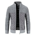 thumbnail image 1 of UTTOASFAY Mens Zip Up Knitted Cardigan Thick Sweater Stand Collar Fleece Lined Warm Silver 12(XXL), 1 of 8