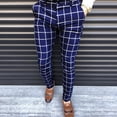 thumbnail image 1 of UTTOASFAY Pants for Men Fashion Men Casual Business Slim Fit Plaid Print Zipper Long Pants Trousers, 1 of 6