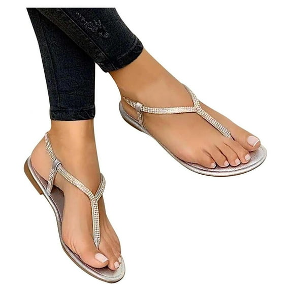 UTTOASFAY Rhinestone Sandals Women's Shoes Flat Beach Sandals and Slippers Women Silver 6.5-7(37)