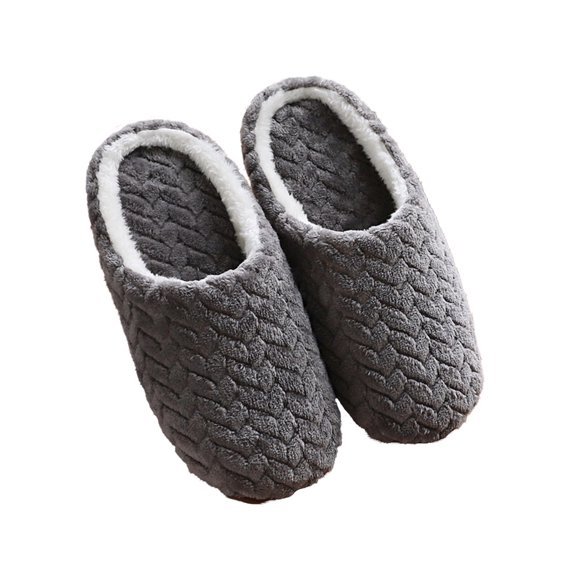 LoyisViDion Soft Bottom Mute Home Indoor Slippers Couple Cloth Home Non-slip Slippers, Flocking Upper Warm Plush Slippers for Women Gray 36-37
