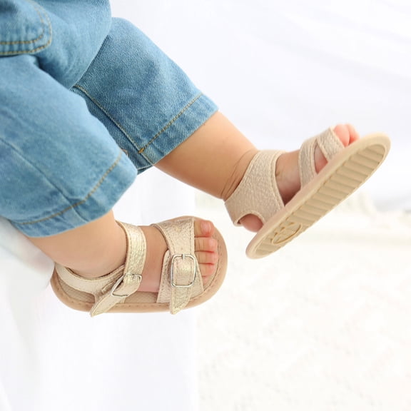 LoyisViDion Toddler Shoes Clearance Baby Boys Girls Sandals Soft Shoes Non-Slip Rubber Sole Summer Flat Walking Shoes Gold 0-3Months