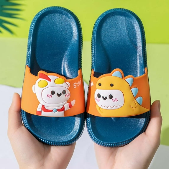 LoyisViDion Toddler Shoes Clearance Cartoon Dinosaur Shoes Boys Girls Non-Slip Home Bathing Beach Sandals Slippers Shoes Dark Blue 5Years