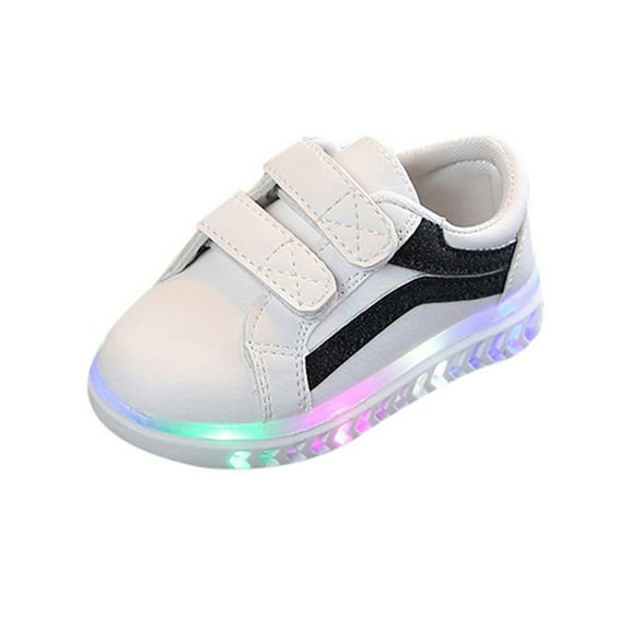 Uttoasfay Toddler Shoes Children Kid Baby Girls Boys Shoes Striped Bling Flat Led Luminous Sport Sneaker Shoes Black 18-24Months