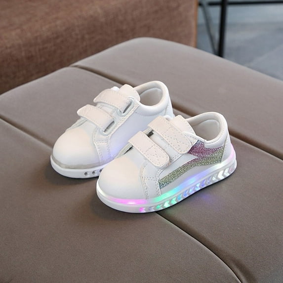 UTTOASFAY Toddler Shoes Children Kid Baby Girls Boys Shoes Striped Bling Flat Led Luminous Sport Sneaker Shoes Multicolor 3.5-4Years