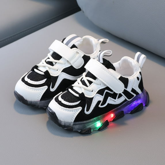 UTTOASFAY Toddler Shoes Children Kids Baby Girls Led Light Shoes Luminous Running Sport Shoes Mesh Sneakers Black 4-4.5Years
