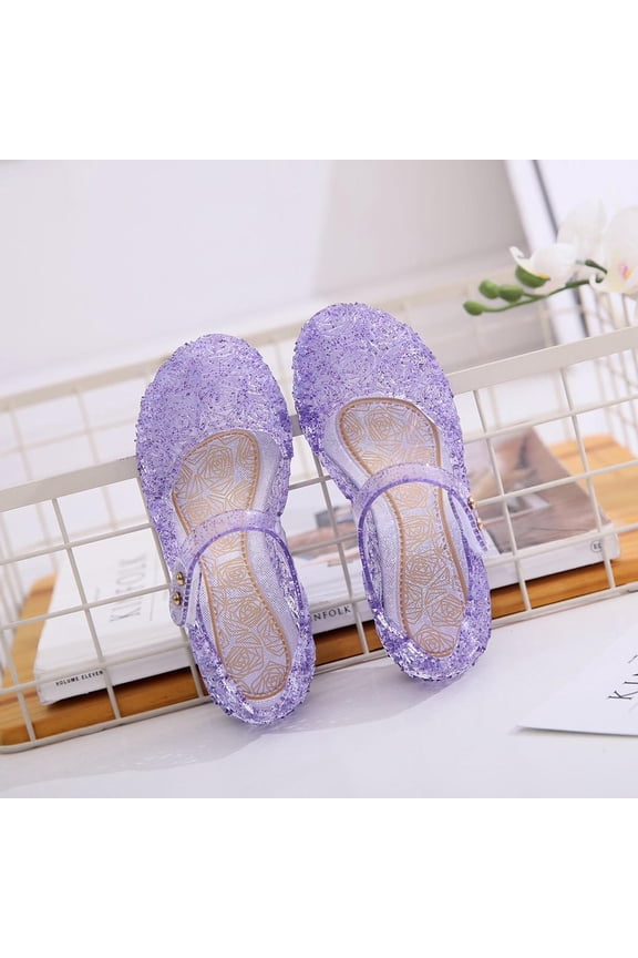 UTTOASFAY Toddler Shoes Kids Sandals Shoes Children Girls Party Crystal Princess Hollow Out Candy Color Shoes Purple 3.5-4.5Years