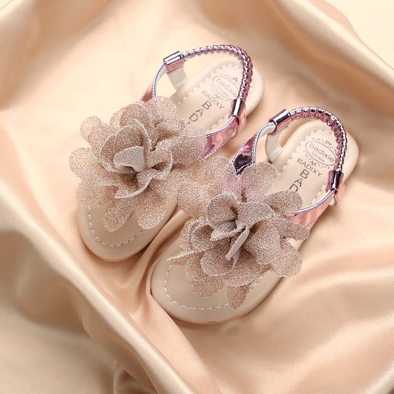 LoyisViDion Toddler Shoes Clearance Summer Girls Flowers Baby Fashion Soft Shoes Bottom Student Sandals and Slippers Pink 3.5-4.5Years