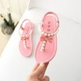 thumbnail image 1 of UTTOASFAY Toddler Shoes Summer Toddler Infant Kids Baby Girls Shoes Bowknot Pearl Princess Thong Sandals Shoes Pink 3.5-4Years, 1 of 7