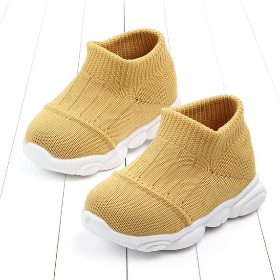 UTTOASFAY Toddler Shoes Toddler Infant Baby Girls Boys Casual Shoes Flying Woven Toddler Shoes Yellow 9-12 Months