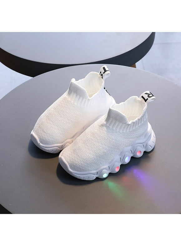 UTTOASFAY Toddler Shoes Toddler Infant Baby Girls Boys Shoes Illuminated Socks Shoes Flying Knit Casual Shoes White 3.5-4 Years