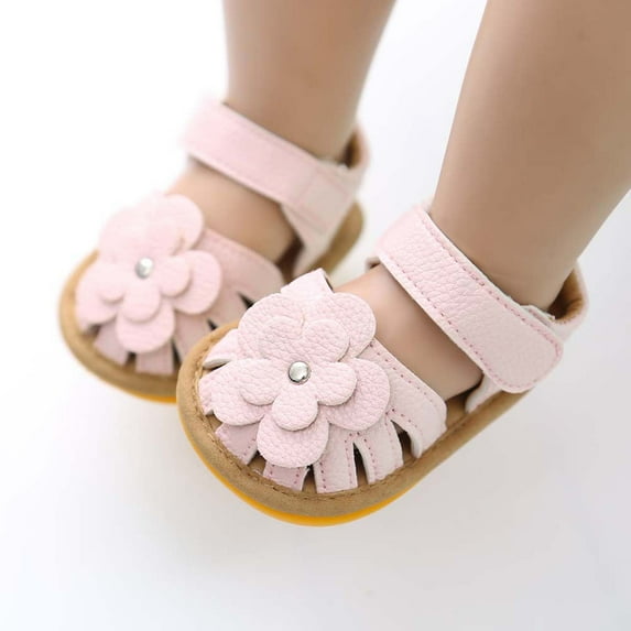 UTTOASFAY Toddler Shoes Toddler Infant Baby Girls Shoes Leather Sandals Summer Bowknot Flats Flower Shoes Pink 6-12Month