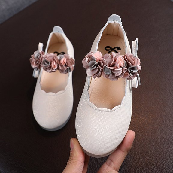 LoyisViDion Toddler Shoes Clearance Toddler Infant Kids Baby Girls Shoes Floral Leather Dance Princess Shoes Sandals Beige 4-4.5Years