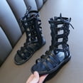 thumbnail image 1 of UTTOASFAY Toddler Shoes Toddler Infant Kids Baby Girls Summer Shoes Roman Princess Shoes Open Toe Zip Sandals Black 4-4.5Years, 1 of 6