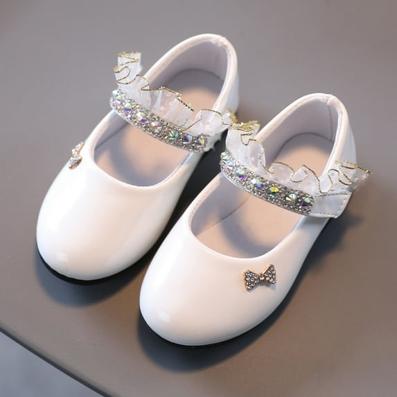 UTTOASFAY Toddler Shoes Toddler Kids Baby Girls Shoes Crystal Princess Shoes Solid Casual Shoes White 3.5-4Years