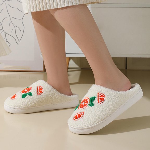 HWRETIE Couples Cute Orange Winter Home Slippers,Thick Sole Soft Warm Indoor Shoes