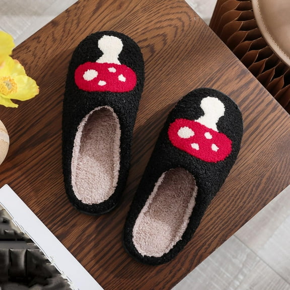 LoyisVidion Mushroom Print Indoor Shoes - New Comfortable Home Cute Winter Slippers Men and Women Couples Thick Sole Warm Slippers Memory Foam Indoor Slide Slippers