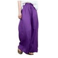 thumbnail image 1 of UTTOASFAY Woman Pants Fashion Women Loose Solid Color Pants Casual Wide Leg Pants Cotton Linen Trousers Purple L, 1 of 8