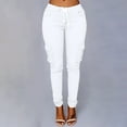 thumbnail image 1 of LoyisViDion Woman Pants Fashion Women Plus Size Pants Drawstring Casual Solid Elastic Waist Pocket Loose Pants White 6(M), 1 of 5