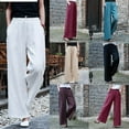 thumbnail image 1 of UTTOASFAY Woman Pants Fashion Women Solid Color Pants Linen Sashes Straight Casual Long Pants Trousers Gray M, 1 of 4