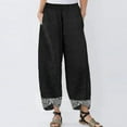 thumbnail image 1 of UTTOASFAY Woman Pants Women Casual Pants Cotton Linen Print Irregular Elastic Waist Loose Wide Leg Pants Black S, 1 of 3