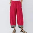 thumbnail image 1 of UTTOASFAY Woman Pants Women Casual Pants Cotton Linen Print Irregular Elastic Waist Loose Wide Leg Pants Red XL, 1 of 3