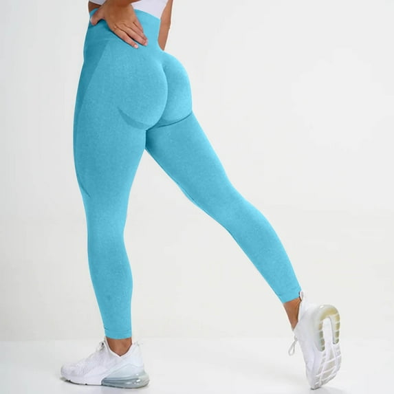 UTTOASFAY Woman Pants Women High Waist Yoga Pants Seamless Butt Lifting Workout Leggings Sky Blue 4(S)