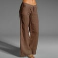 thumbnail image 1 of UTTOASFAY Woman Pants Women'S Cotton Linen Solid Long Pants High Waist Drawstring Loose Casual Coffee 18(L), 1 of 9