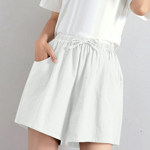 LoyisViDion Woman Pants Clearance Women'S Shorts High Waist Pants Linen Loose Casual Thin Wide Leg Linen Shorts White 12(XL)
