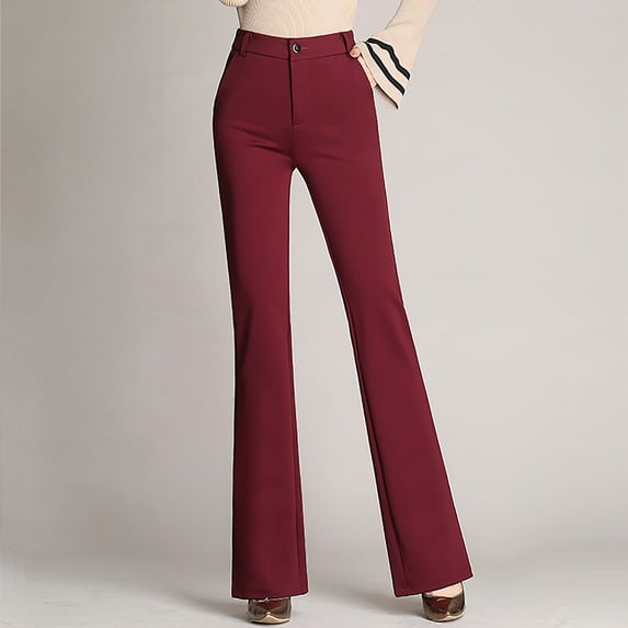 UTTOASFAY Woman Pants Women'S Trousers Plus Size Pants Bell Bottom Trousers Ttraight Tigh Waist Work Pants Red L