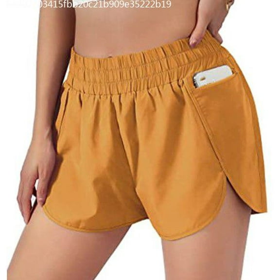 UTTOASFAY Woman Pants Women Solid Running Shorts Sport Pants Elastic Waist Active Workout Pocket Shorts Navy 10(L)