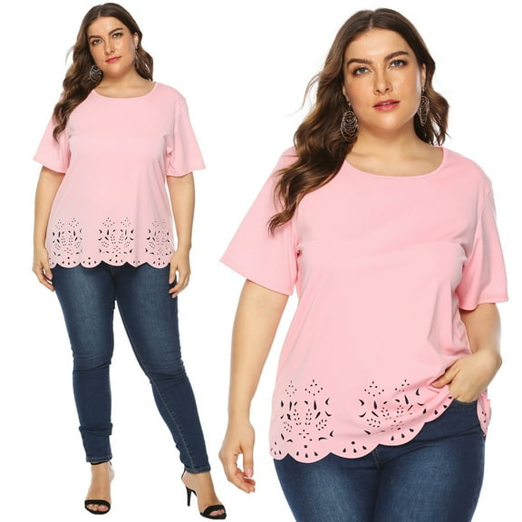 UTTOASFAY Womans Shirts Women Casual Summer Plus Size Tops Short Sleeve T Shirt Top Blouse Pink L