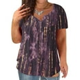thumbnail image 1 of UTTOASFAY Womans Shirts Clearance Women Plus Size V-Neck Tie-Dye Print Button Short Sleeve Tops T-Shirt Blouse Purple 16(XXXXL), 1 of 6