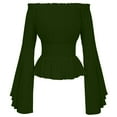 thumbnail image 1 of LoyisViDion Womans Shirts Clearance Women Retro Vintage Slash Neck Solid Flare Sleeve Shirt Casual Loose Tops Blouse Green L, 1 of 2