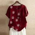 thumbnail image 1 of LoyisViDion Womans Shirts Clearance Women'S Summer Casual Tops Round Neck Short Sleeve Flower Printing Loose Shirt Tops Wine 16(XXXXL), 1 of 4