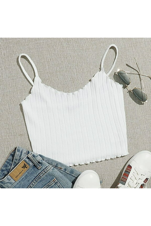 UTTOASFAY Womans Shirts Women Tops Solid Sleeveless Pullover Vest Tank Crop Shirts White M