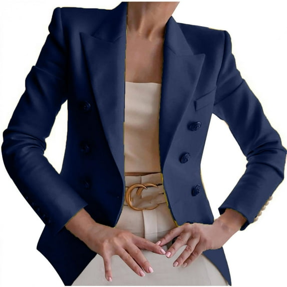 UTTOASFAY Women Buttons Long Sleeve Solid office Coat Cardigans Suit Jacket Long Outwear Navy 10(XL)